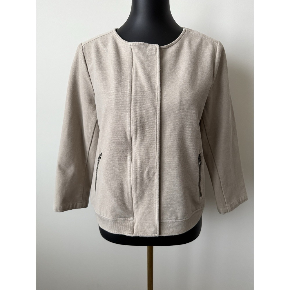 J.Jill Sandstone Zip Moto Sweater Jacket Women's M Stretch Cotton Zip Pockets